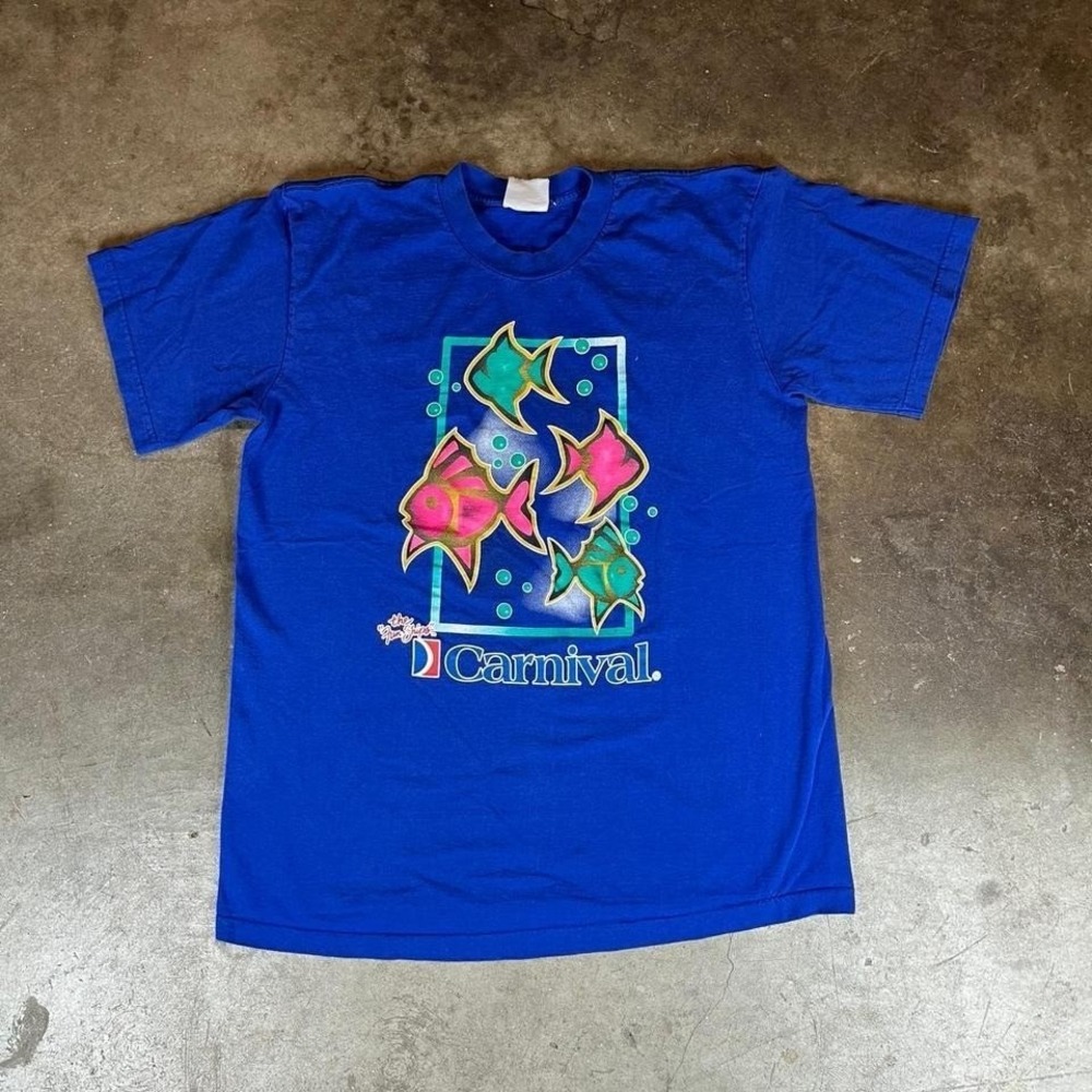 Vintage 90s Carnival cruises blue graphic tee with fish design Size men's XL